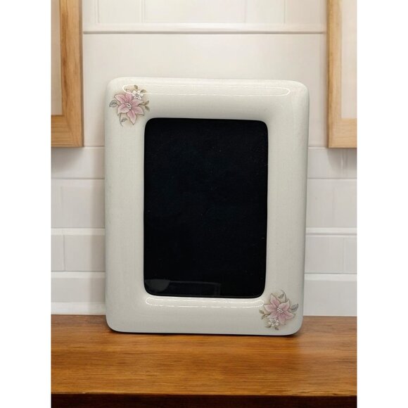 Vintage Ceramic Picture Frame With Pink Floral Accents - Picture 2 of 5